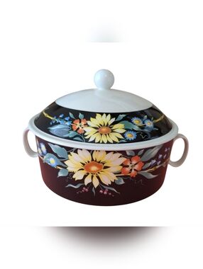 Villeroy & Boch Xenia Porcelain Covered Dish Vintage German Black Floral 80's